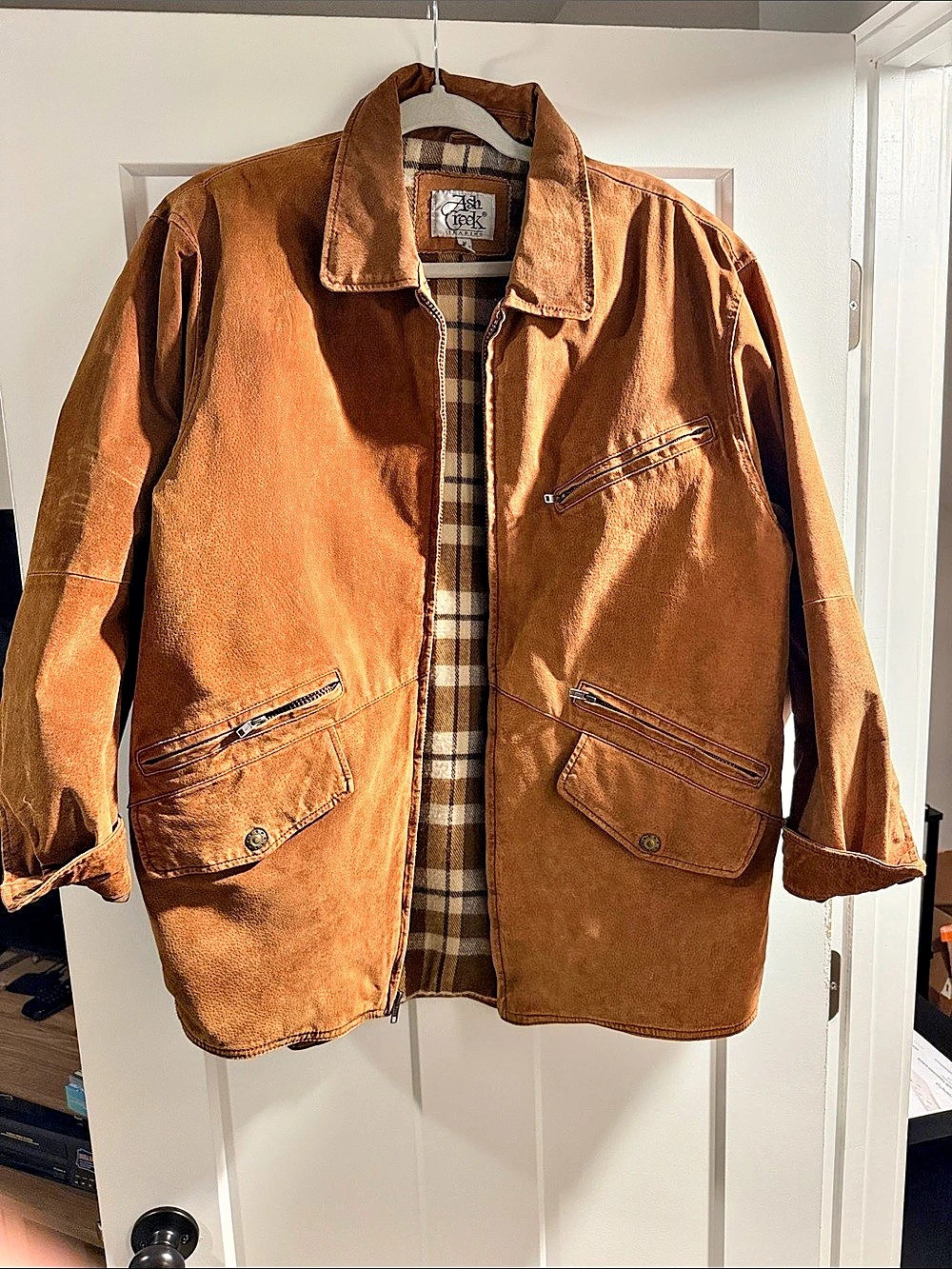 Ash Creek Plaid-Lined Shirt Jacket in Brown Size Medium Like New